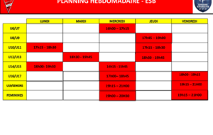 Reprise des entraînements des catégories + planning hebdomadaire - ESB