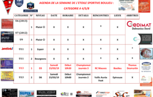 AGENDA DE LA SEMAINE DE L’ETOILE SPORTIVE BOULIEU : CATEGORIE A 4/5/8