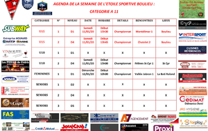 AGENDA DE LA SEMAINE DE L’ETOILE SPORTIVE BOULIEU : CATEGORIE A 11