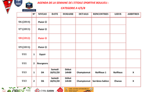 AGENDA DE LA SEMAINE DE L’ETOILE SPORTIVE BOULIEU : CATEGORIE A 4/5/8