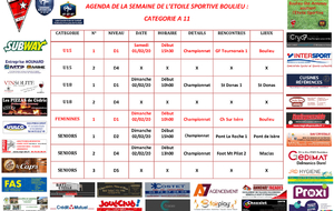 AGENDA DE LA SEMAINE DE L’ETOILE SPORTIVE BOULIEU : CATEGORIE A 11