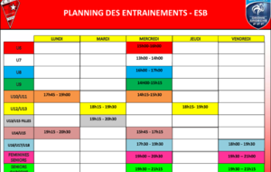 📌 Planning des entraînements - Saison 2020-2021 ! ⚽