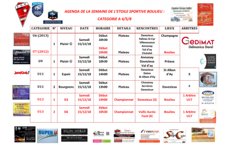 AGENDA DE LA SEMAINE : CATÉGORIE A 4/5/8