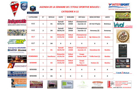 AGENDA DE LA SEMAINE DE L’ETOILE SPORTIVE BOULIEU : CATEGORIE A 11