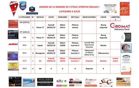 AGENDA DE LA SEMAINE DE L’ETOILE SPORTIVE BOULIEU : CATEGORIE A 4/5/8