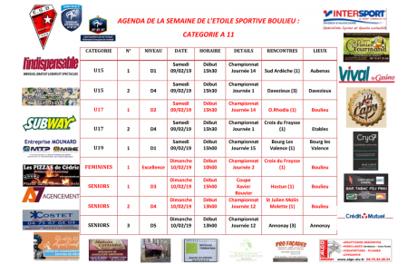 AGENDA DE LA SEMAINE DE L’ETOILE SPORTIVE BOULIEU : CATEGORIE A 11