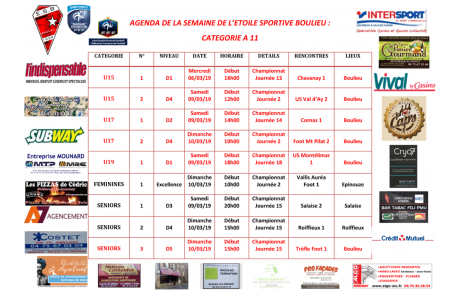 AGENDA DE LA SEMAINE DE L’ETOILE SPORTIVE BOULIEU : CATEGORIE A 11