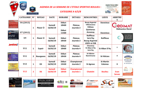 AGENDA DE LA SEMAINE DE L’ETOILE SPORTIVE BOULIEU : CATEGORIE A 4/5/8