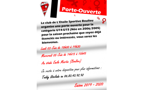 Porte-Ouverte (U14/U15) Saison 2019/2020