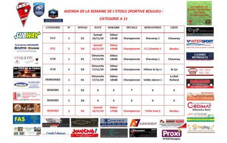 AGENDA DE LA SEMAINE DE L’ETOILE SPORTIVE BOULIEU : CATEGORIE A 11