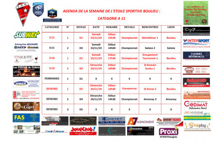 AGENDA DE LA SEMAINE DE L’ETOILE SPORTIVE BOULIEU : CATEGORIE A 11