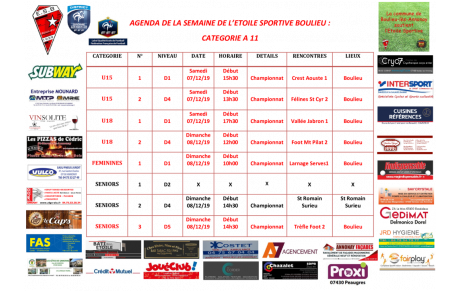 AGENDA DE LA SEMAINE DE L’ETOILE SPORTIVE BOULIEU : CATEGORIE A 11