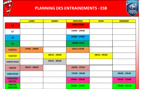 📌 Planning des entraînements - Saison 2020-2021 ! ⚽